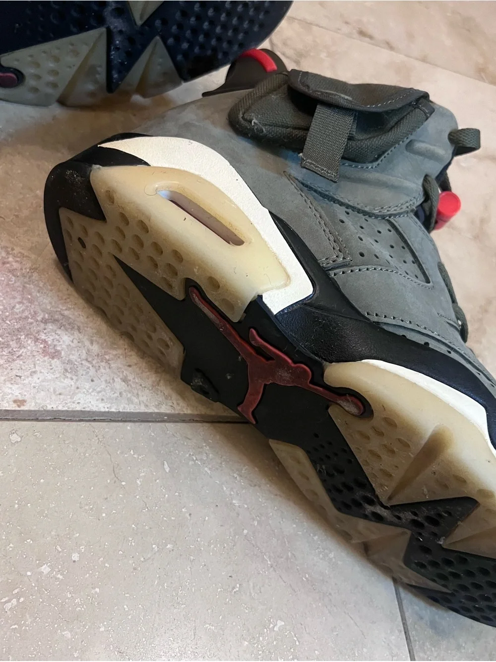 Jordan Olive Green and Black High-Top Sneakers with Red Accents